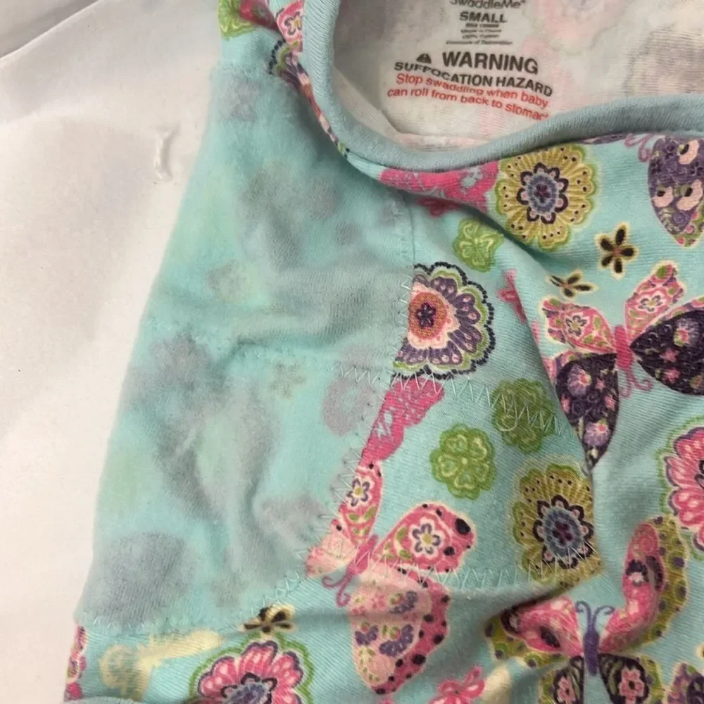 Swaddle me mint green with flower and butterfly print cotton swaddle Size small